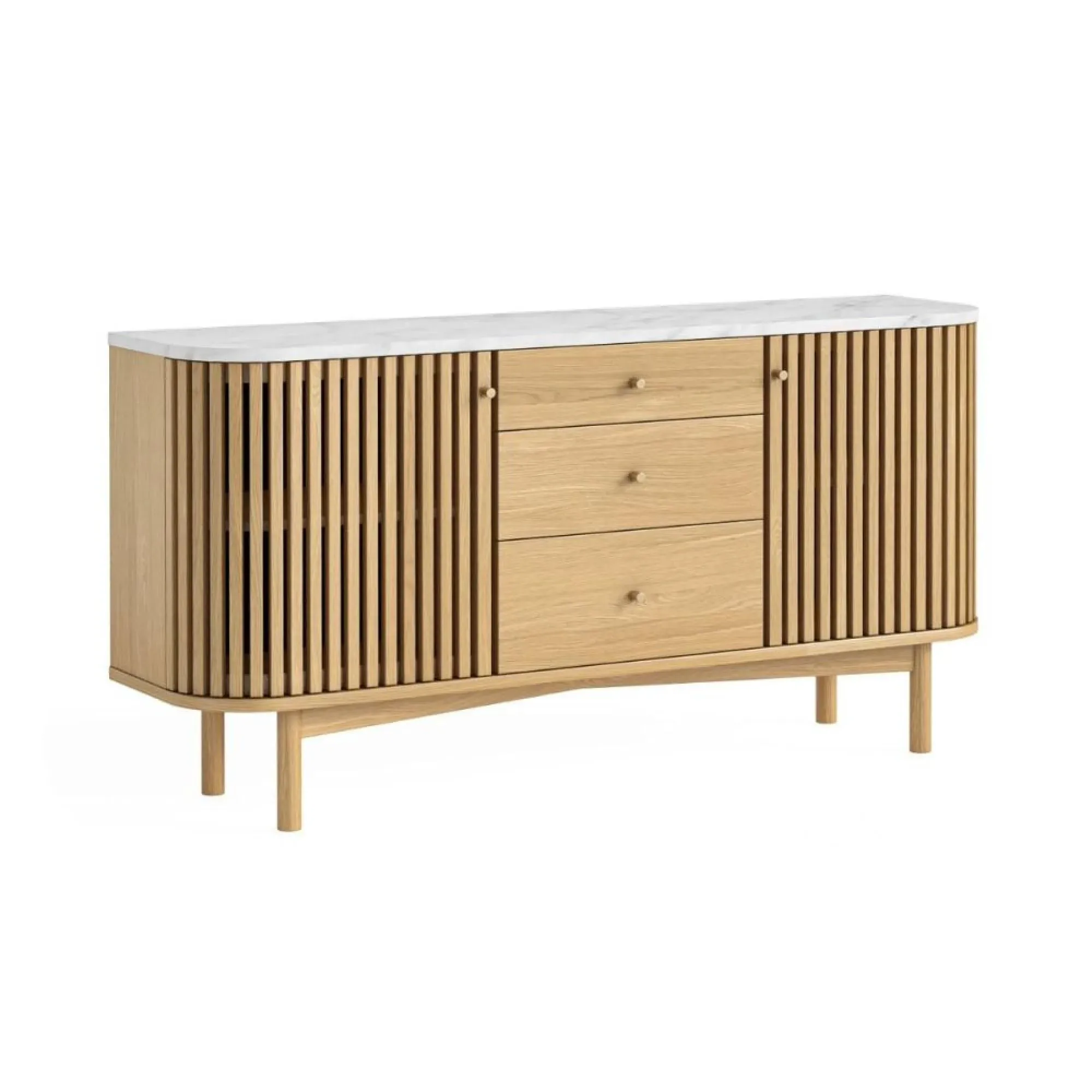 Soho Oak 2 Door Slatted Sideboard - White, Marble