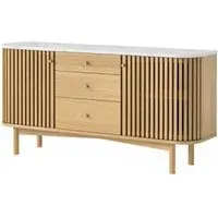 Soho Oak 2 Door Slatted Sideboard - White, Marble
