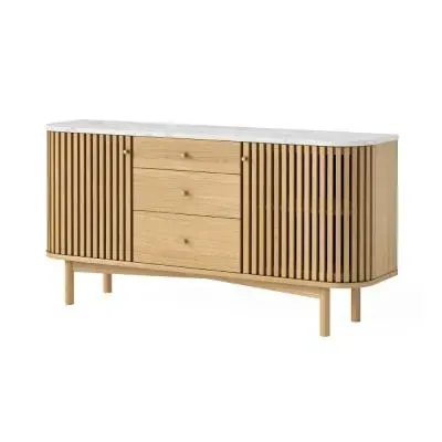 Soho Oak 2 Door Slatted Sideboard - White, Marble image