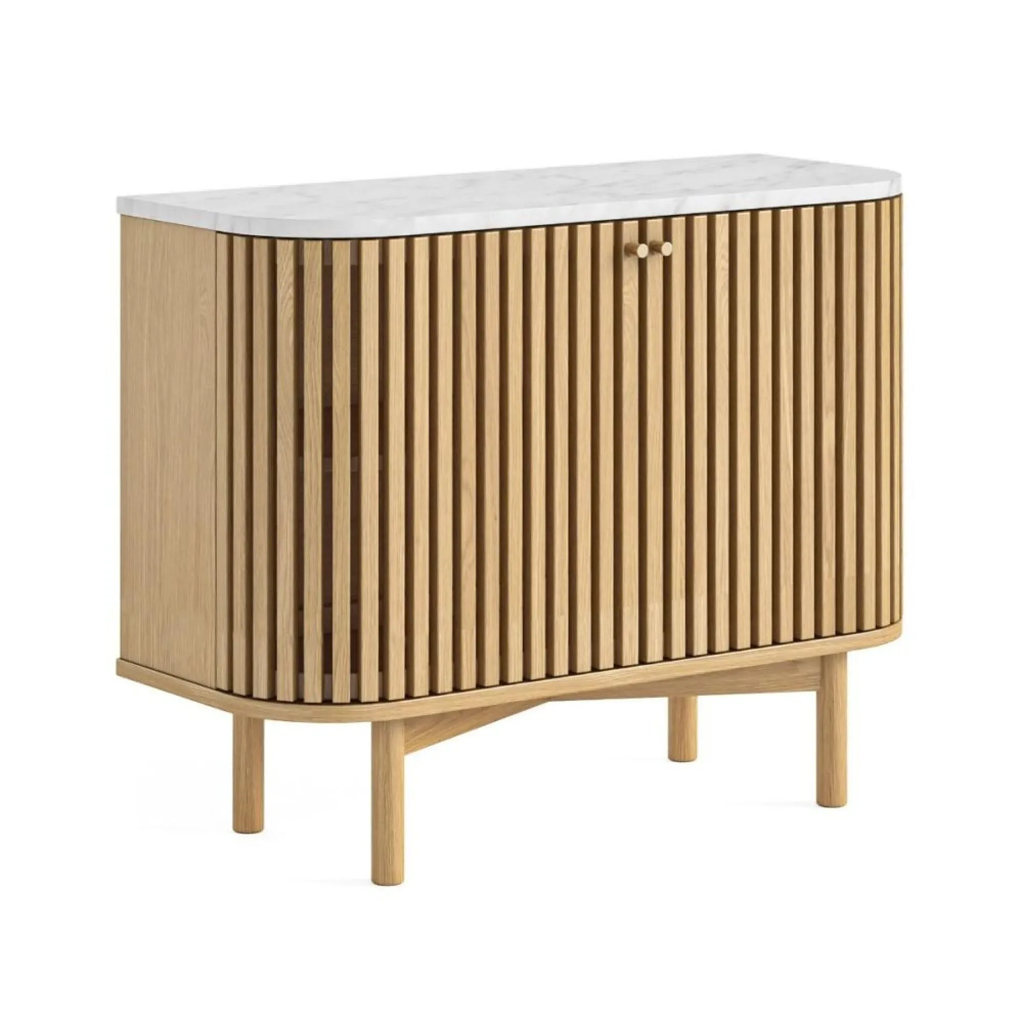 Soho Oak 2 Door Slatted Small Sideboard - White, Marble