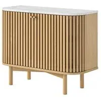 Soho Oak 2 Door Slatted Small Sideboard - White, Marble