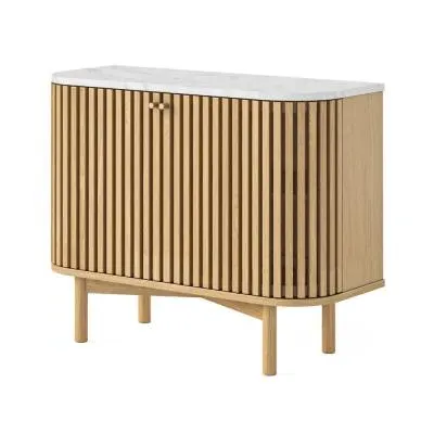 Soho Oak 2 Door Slatted Small Sideboard - White, Marble image