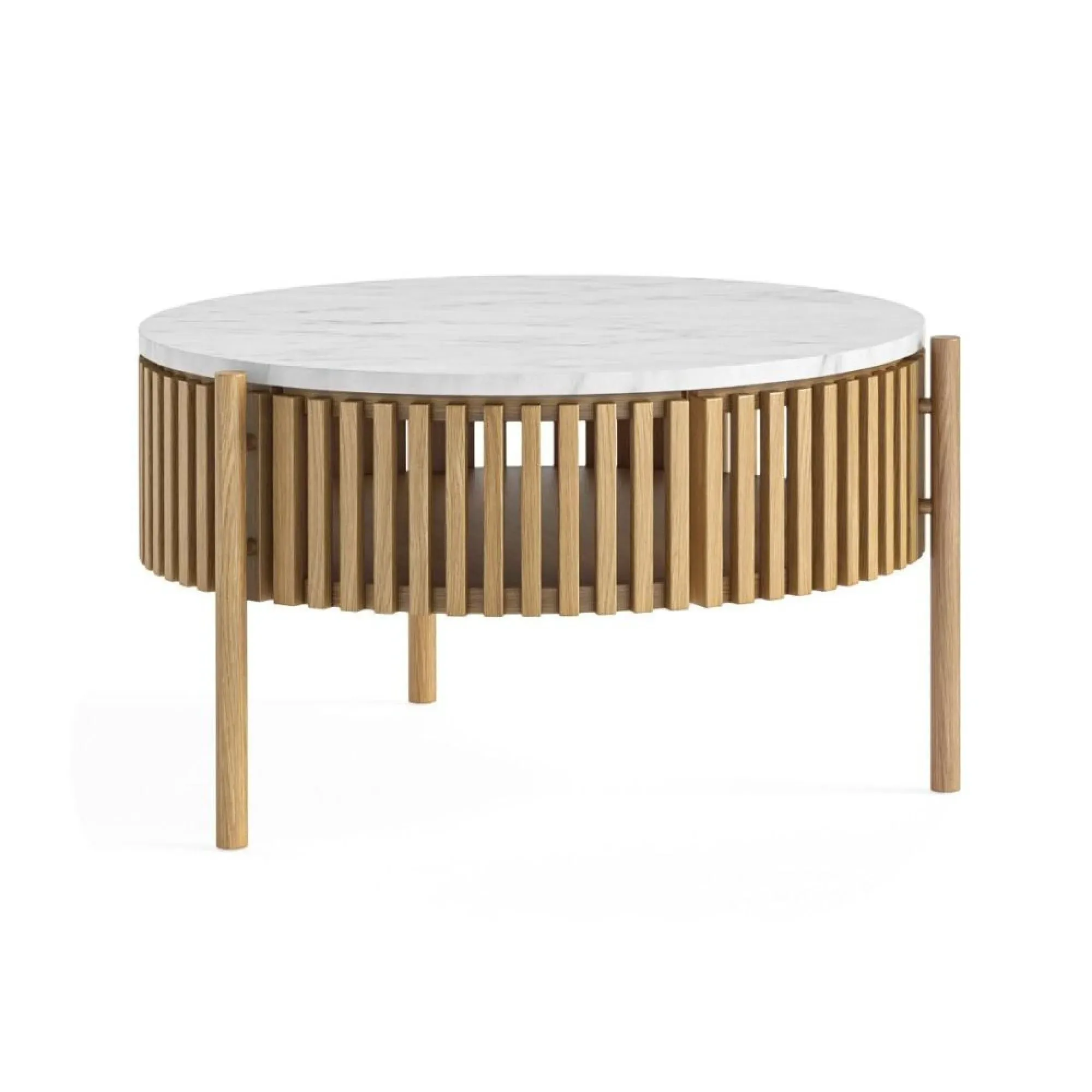 Soho Oak Round Coffee Table with Storage - White, Oak