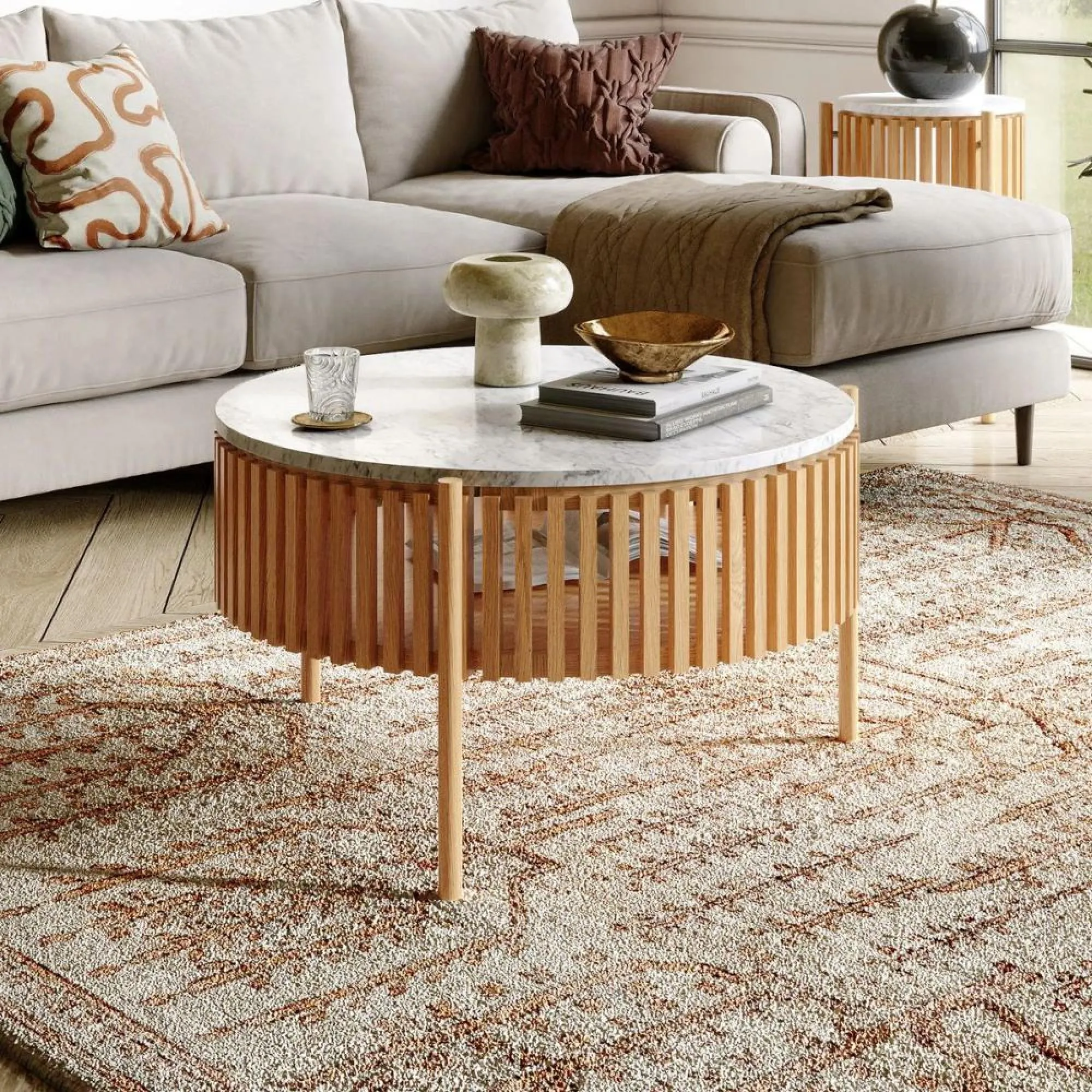 Soho Oak Round Coffee Table with Storage - White, Oak