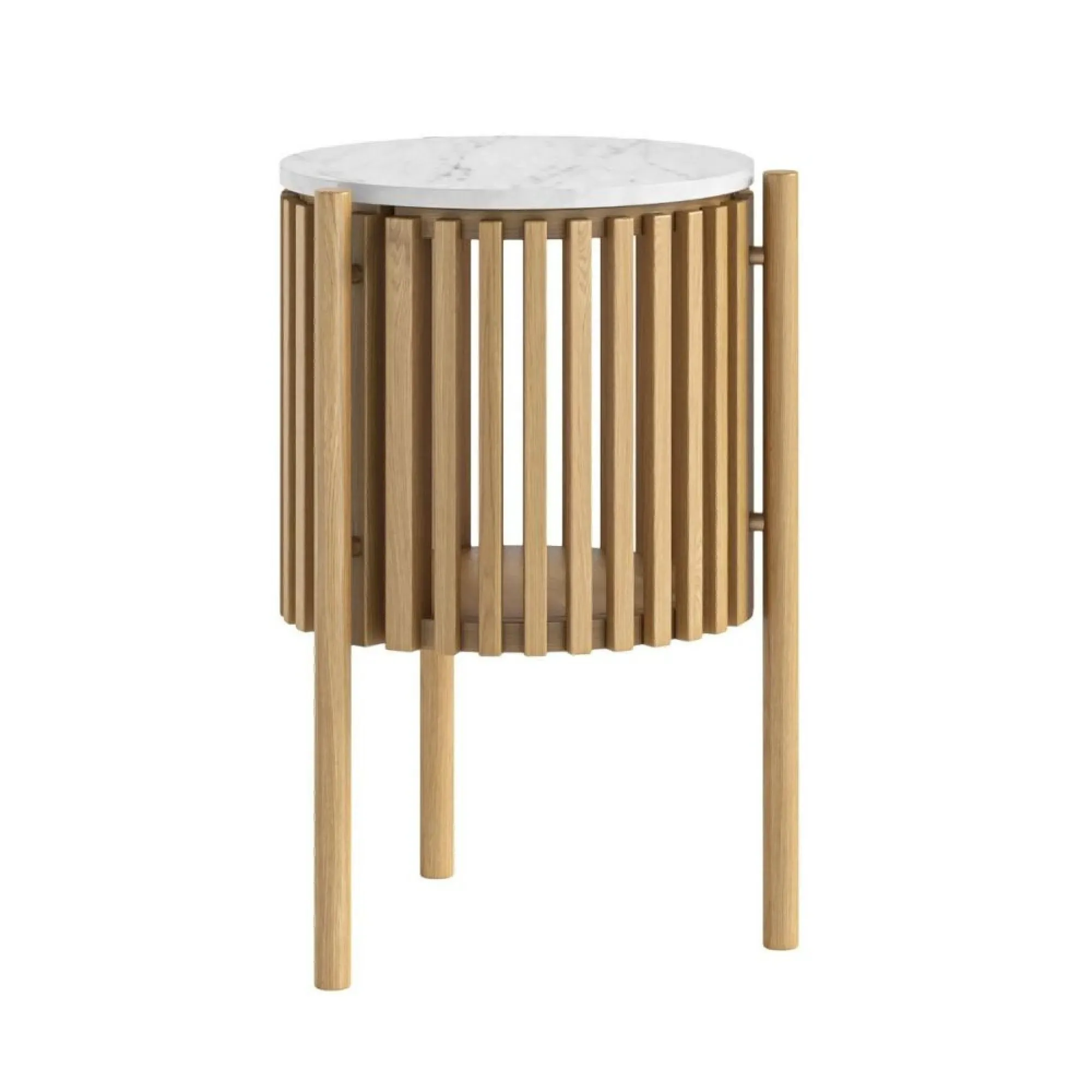 Soho Oak Round Side Table with Storage - White, Oak