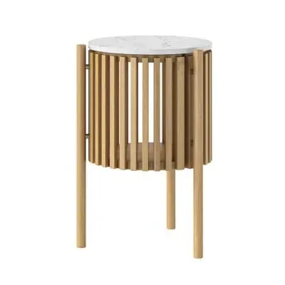 Soho Oak Round Side Table with Storage - White, Oak