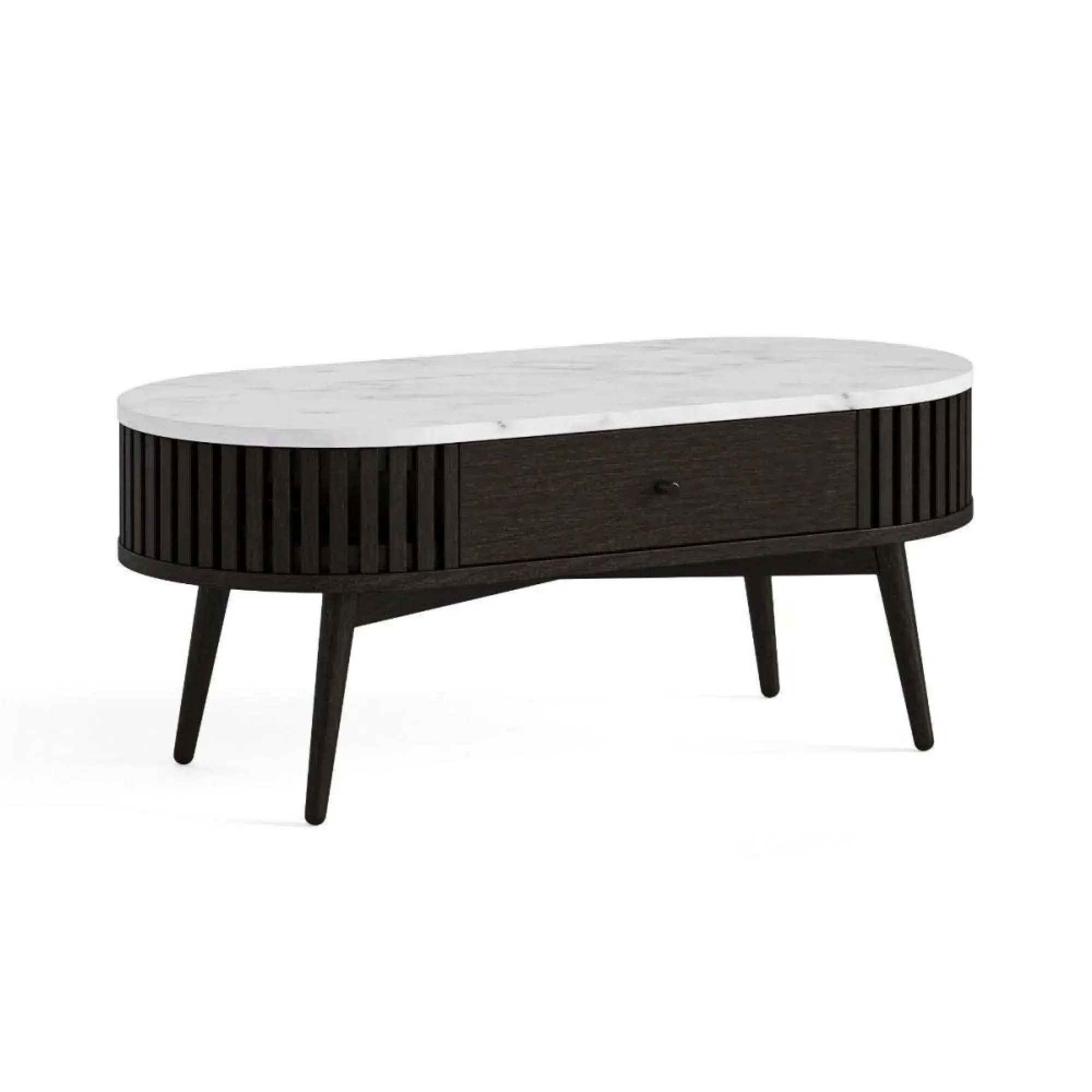Soho Oval Coffee Table with Drawer - Black, Marble