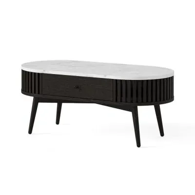 Soho Oval Coffee Table with Drawer - Black, Marble