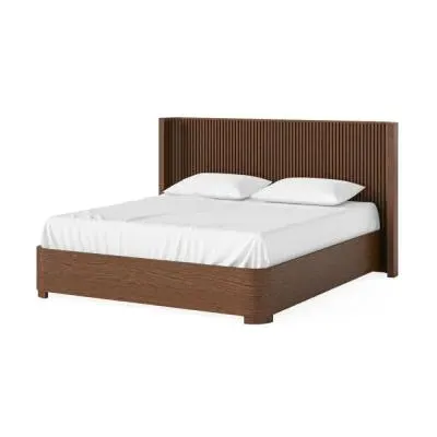 Soho Queen Size Slatted Bed Frame - Dark Brown, Oak