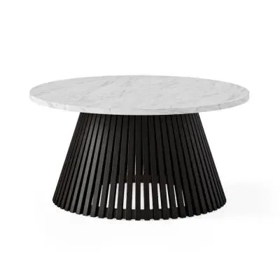 Soho Round Coffee Table with Marble Top - Black, Oak