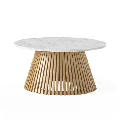 Soho Round Coffee Table with Marble Top - White, Oak