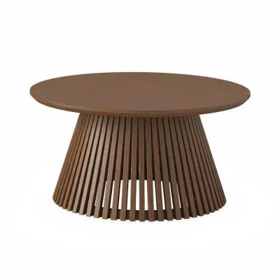 Soho Round Coffee Table with Slatted Base - Dark Brown, Oak image