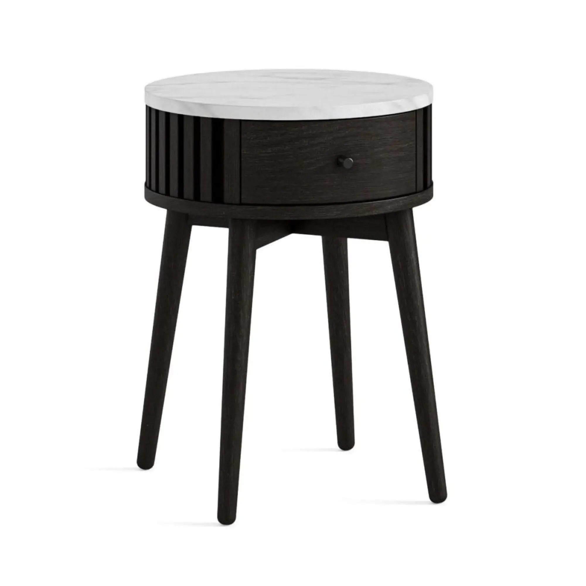 Soho Round Side Table with Drawer - Black, Marble