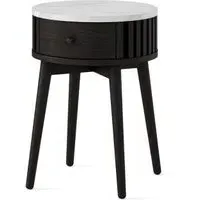 Soho Round Side Table with Drawer - Black, Marble