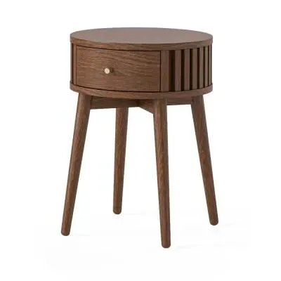 Soho Round Side Table with Drawer - Dark Brown image