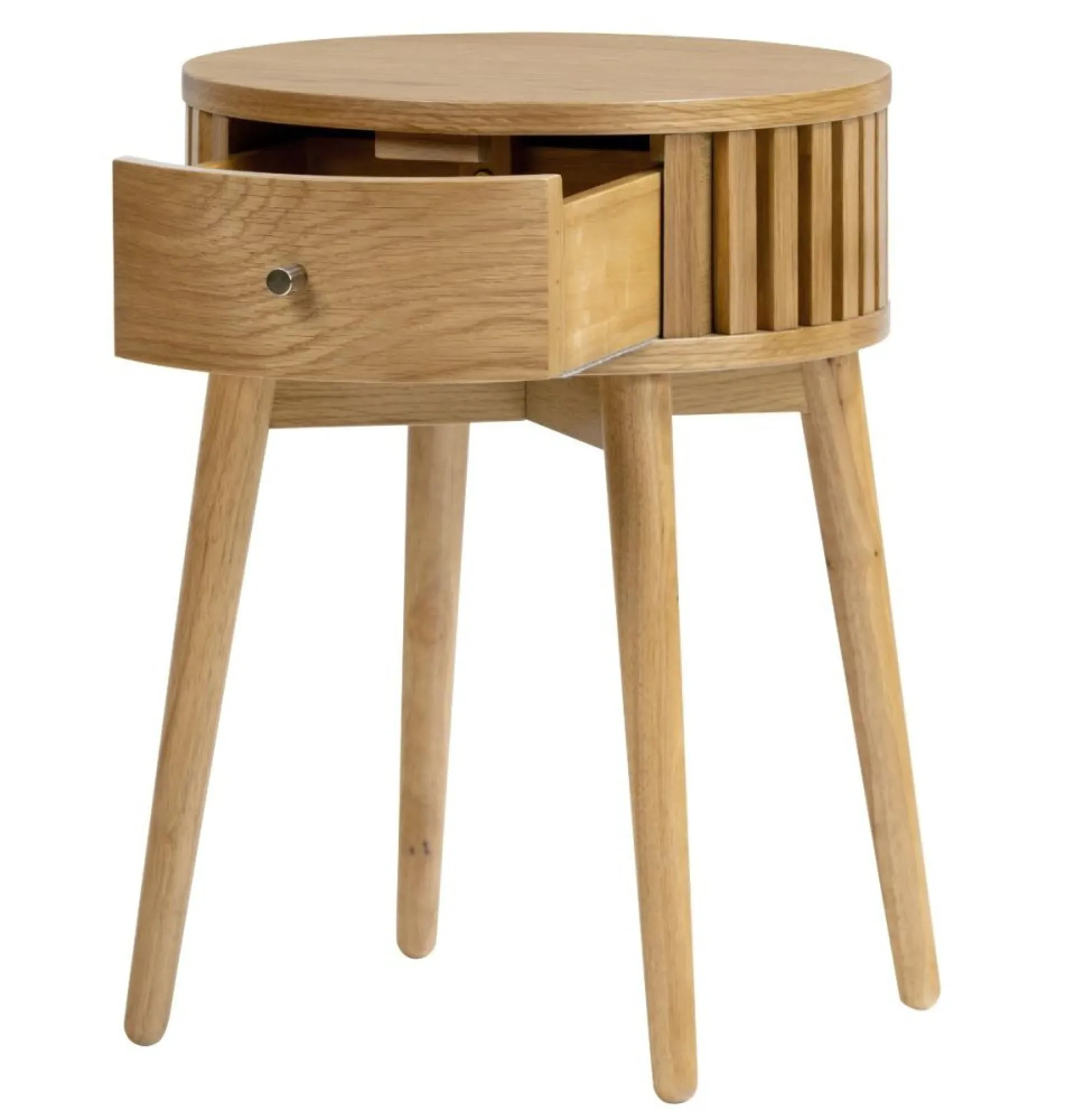 Soho Round Side Table with Drawer - Oak