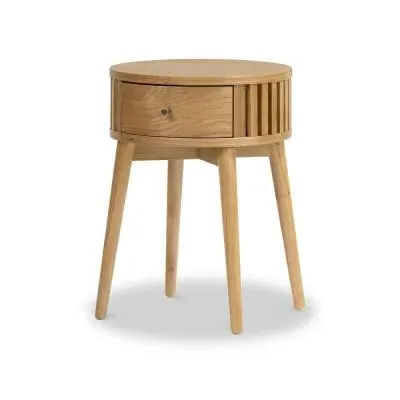 Soho Round Side Table with Drawer - Oak