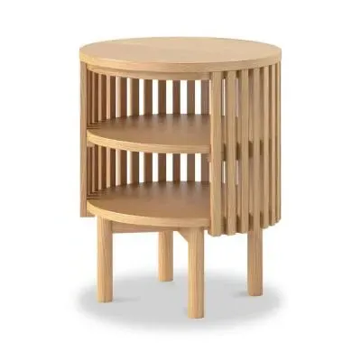 Soho Round Slatted Side Table - Natural, Oak