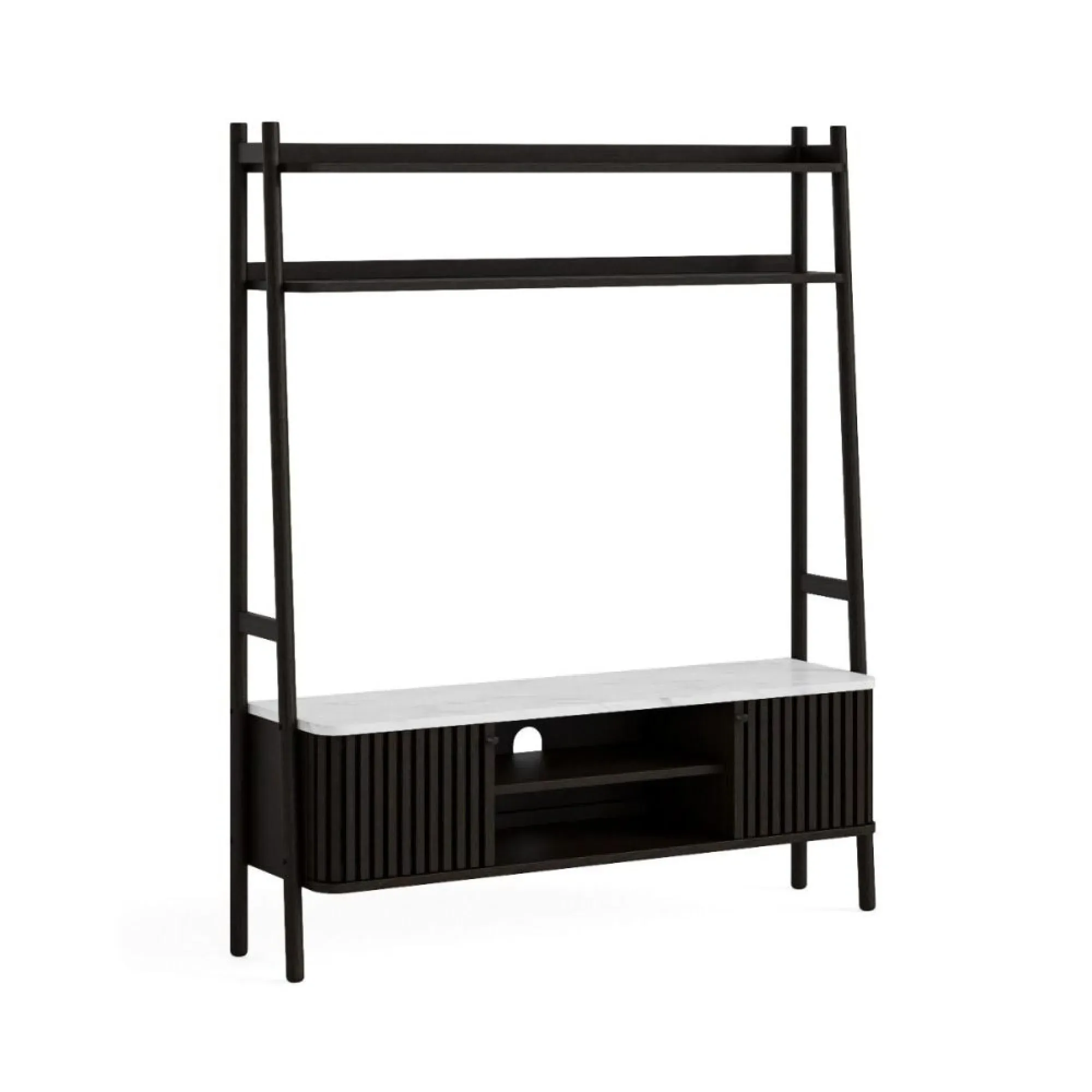 Soho Slatted Ladder TV Unit with Storage - Black, Oak