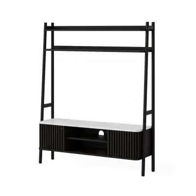 Soho Slatted Ladder TV Unit with Storage - Black, Oak