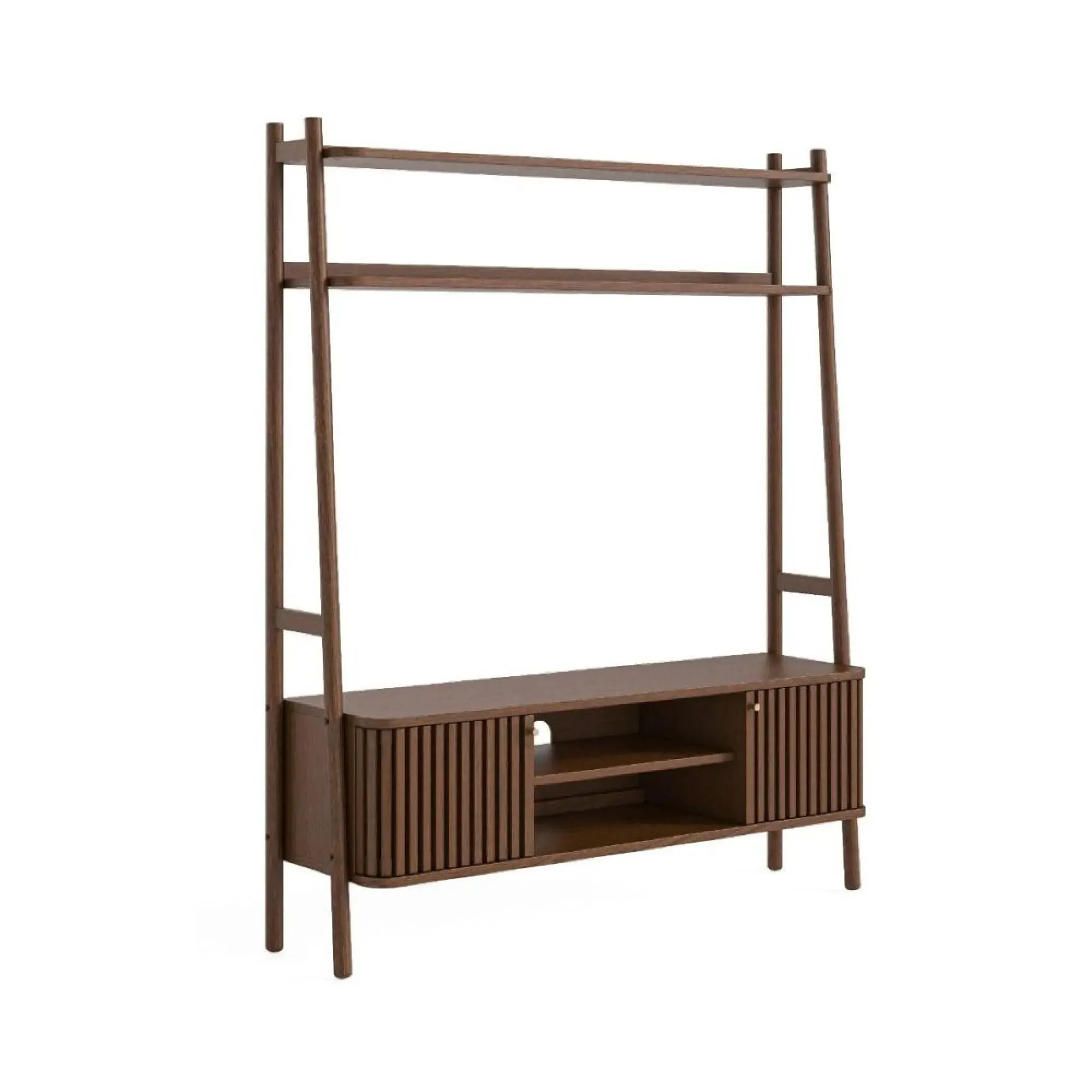 Soho Slatted Ladder TV Unit with Storage - Dark Brown, Oak