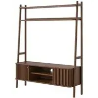 Soho Slatted Ladder TV Unit with Storage - Dark Brown, Oak