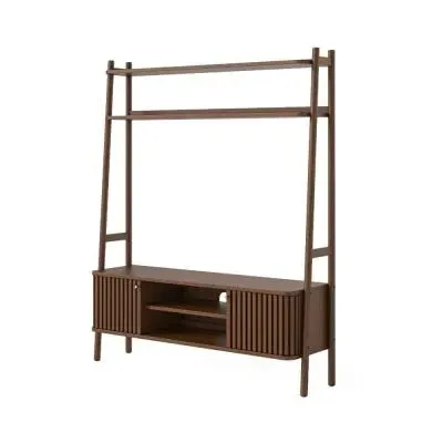 Soho Slatted Ladder TV Unit with Storage - Dark Brown, Oak image