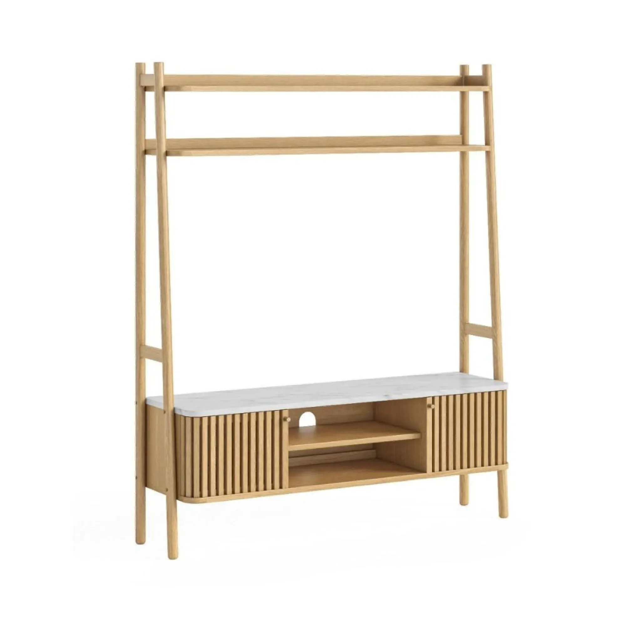 Soho Slatted Ladder TV Unit with Storage - Natural, Oak