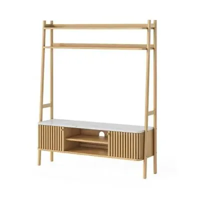 Soho Slatted Ladder TV Unit with Storage - Natural, Oak