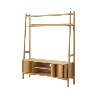 Soho Slatted Ladder TV Unit with Storage - Natural, Oak