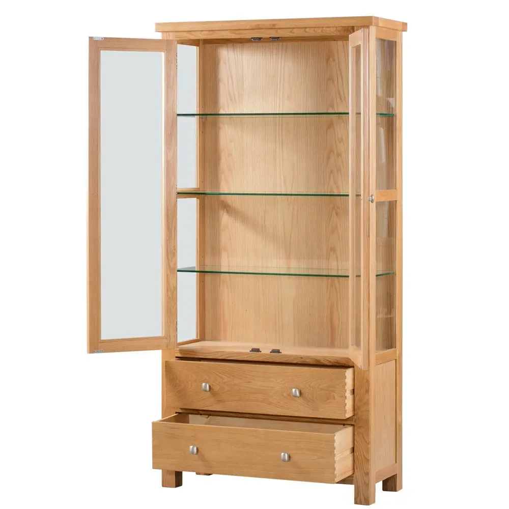 Appleby Oak 2 Door 2 Drawer Glazed Display Cabinet - Light Oak