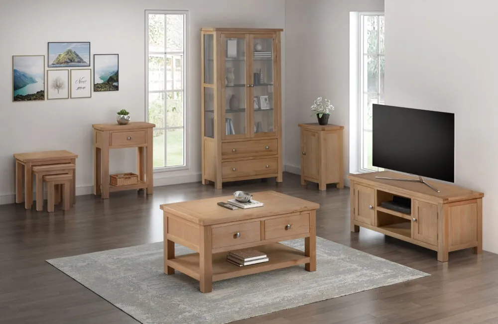 Appleby Oak 2 Door 2 Drawer Glazed Display Cabinet - Light Oak