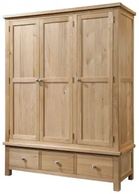 Appleby Oak 3 Door Triple Wardrobe - Light Lacquer, Oak image