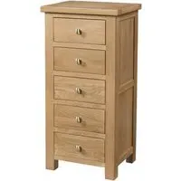 Appleby Oak 5 Drawer Narrow Chest - Light Lacquer, Oak
