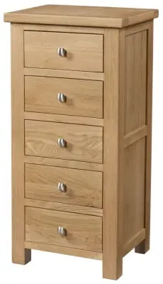 Appleby Oak 5 Drawer Narrow Chest - Light Lacquer, Oak image