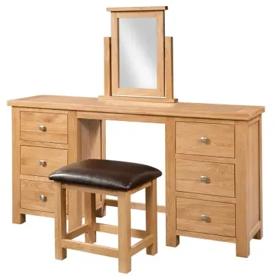 Appleby Oak 6 Drawer Dressing Table with Stool - Light Oak