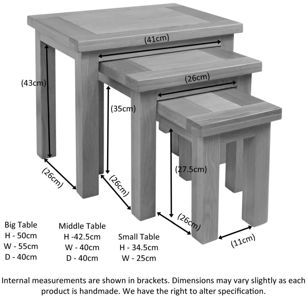 Appleby Oak Nest of 3 Tables - Light Lacquer