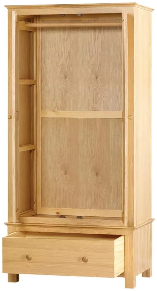 Arlington Oak 2 Door 1 Drawer Double Wardrobe - Natural