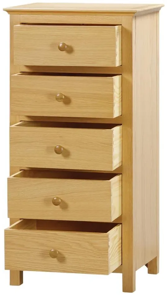 Arlington Oak 5 Drawer Narrow Chest - Natural