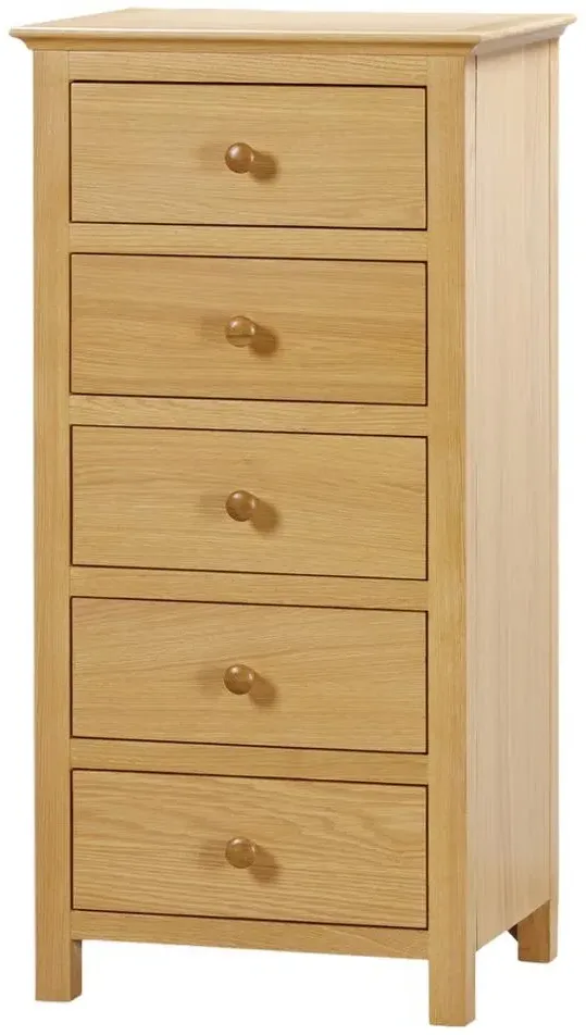 Arlington Oak 5 Drawer Narrow Chest - Natural