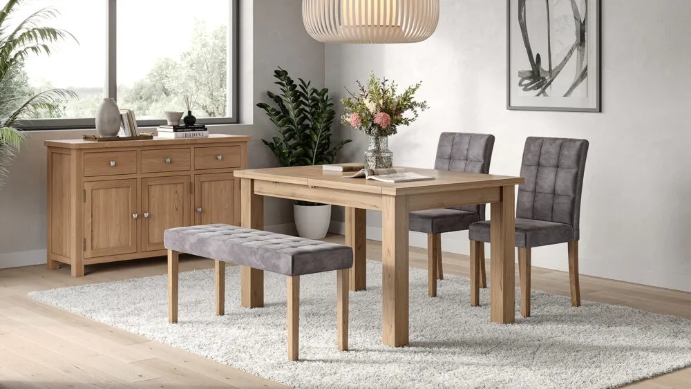 Ashbury Large Dining Bench - Grey, Velvet