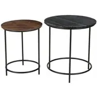 Buxton Round Side Table Set of 2 - Grey, Marble