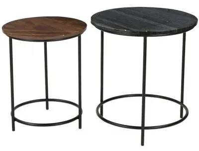 Buxton Round Side Table Set of 2 - Grey, Marble image