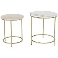 Buxton Round Side Table Set of 2 - White, Marble