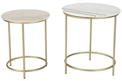 Buxton Round Side Table Set of 2 - White, Marble