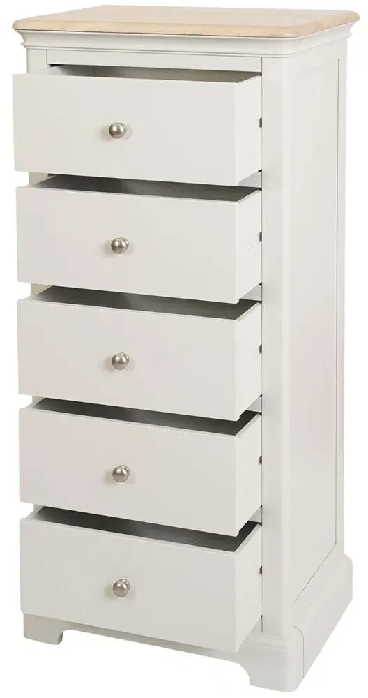 Cromwell 5 Drawer Narrow Chest - Grey Mist, Oak Pine MDF