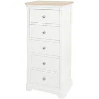 Cromwell 5 Drawer Narrow Chest - White, Oak Pine MDF