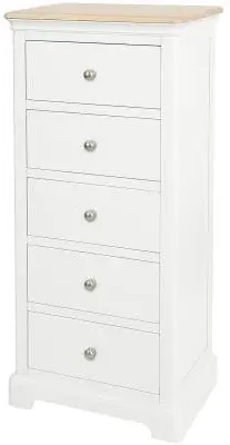 Cromwell 5 Drawer Narrow Chest - White, Oak Pine MDF