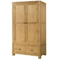 Curve Oak 2 Door Double Wardrobe with Drawers - Wax