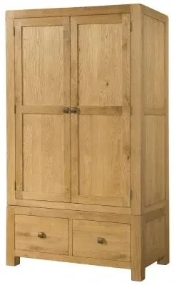 Curve Oak 2 Door Double Wardrobe with Drawers - Wax image